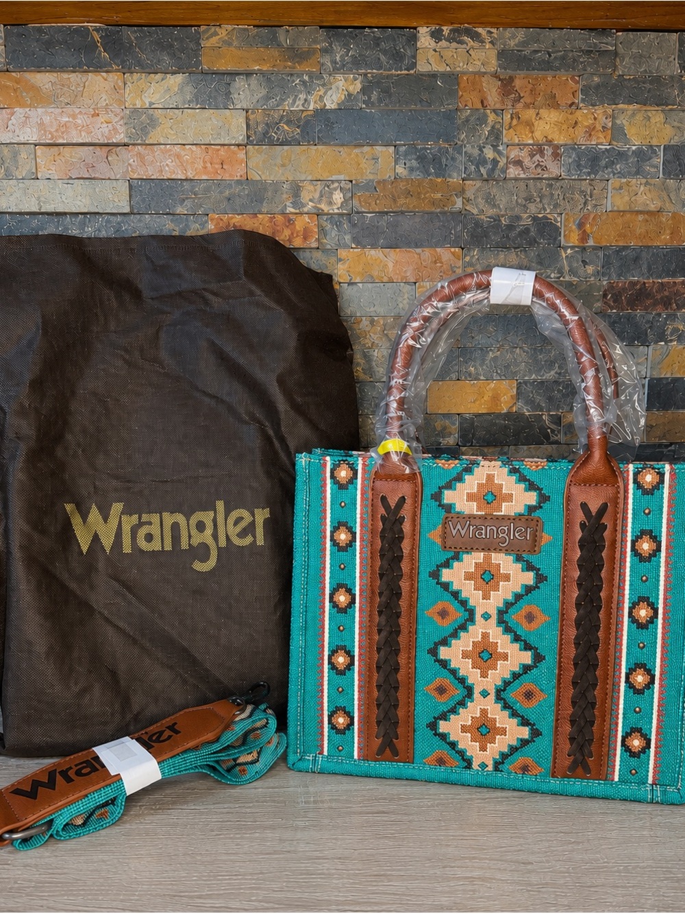 WRANGLER SOUTHWESTERN CROSSBODY TOTE BAG teal NWT